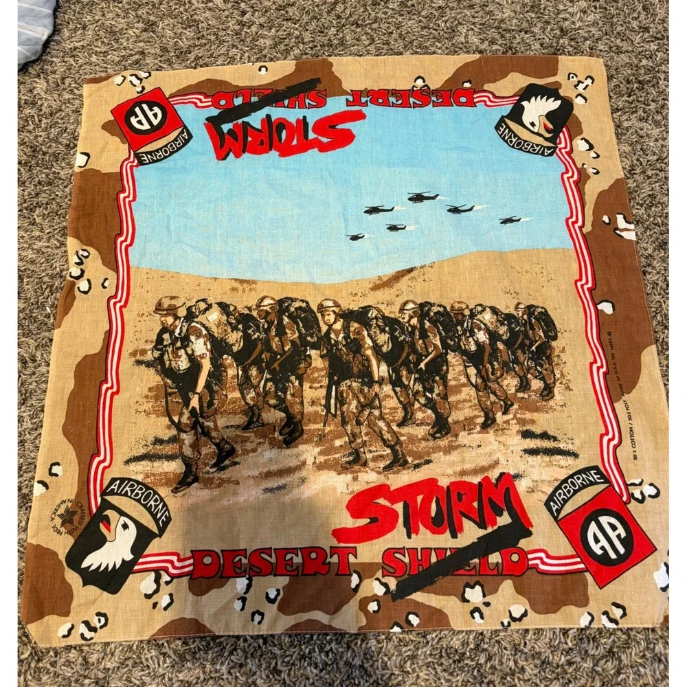 Vintage Operation Desert Shield Storm Bandana 101st 82nd Airborne Camo USA Made